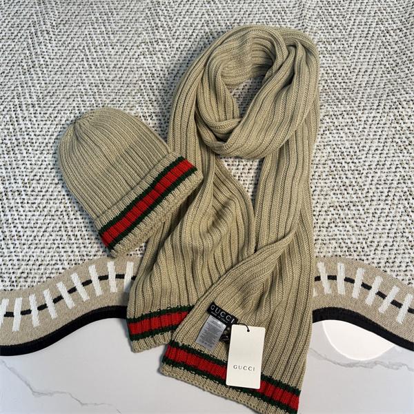 GUCCI グッチ コピー ニットマフラー キャップセット ブラック 暖か素材 冬仕様