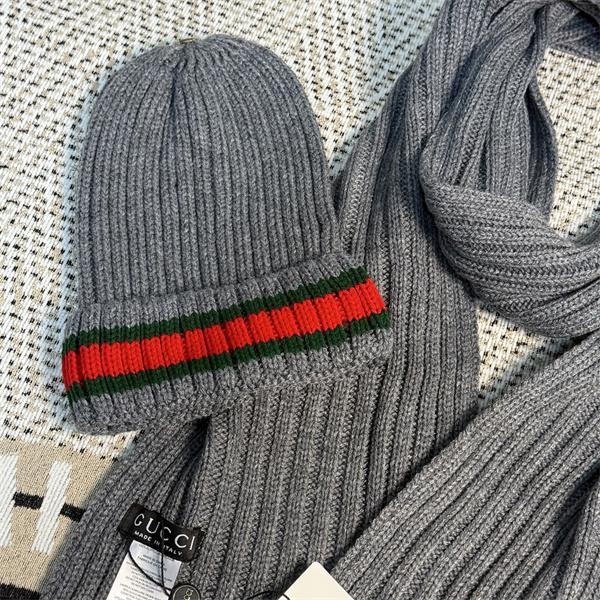 GUCCI グッチ コピー ニットマフラー キャップセット ブラック 暖か素材 冬仕様