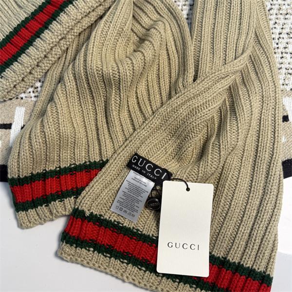 GUCCI グッチ コピー ニットマフラー キャップセット ブラック 暖か素材 冬仕様