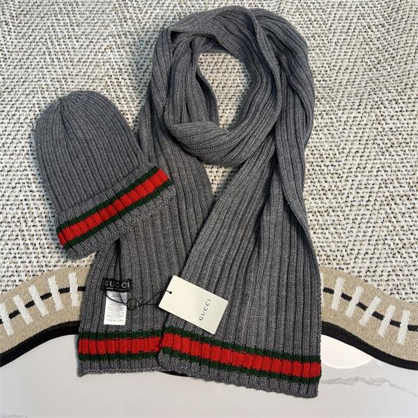 GUCCI グッチ コピー ニットマフラー キャップセット ブラック 暖か素材 冬仕様