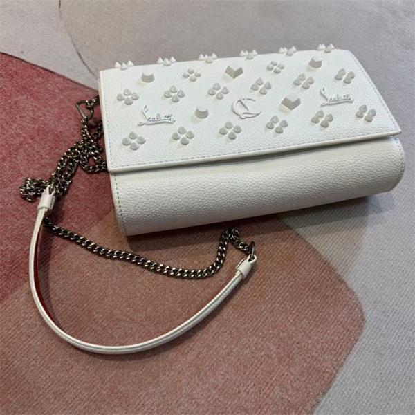 クリスチャンルブタン Christian Louboutin 激安 ホワイト スタッズ チェーンバッグ ミニショルダー クラッチ 2WAY レザー
