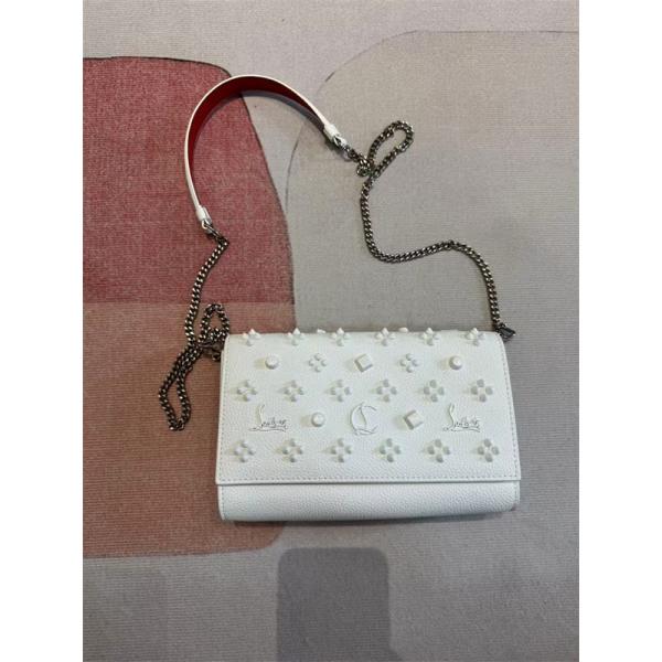 クリスチャンルブタン Christian Louboutin 激安 ホワイト スタッズ チェーンバッグ ミニショルダー クラッチ 2WAY レザー