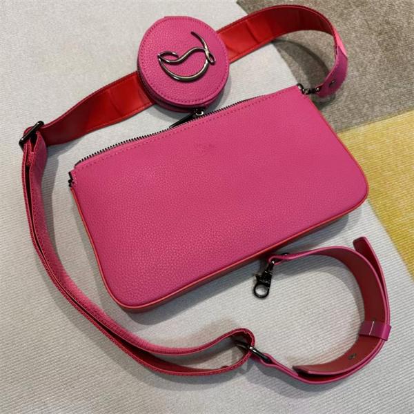 クリスチャンルブタン Christian Louboutin 激安 ピンク レザー スリム ショルダーバッグ チェーン付き ミニポーチ