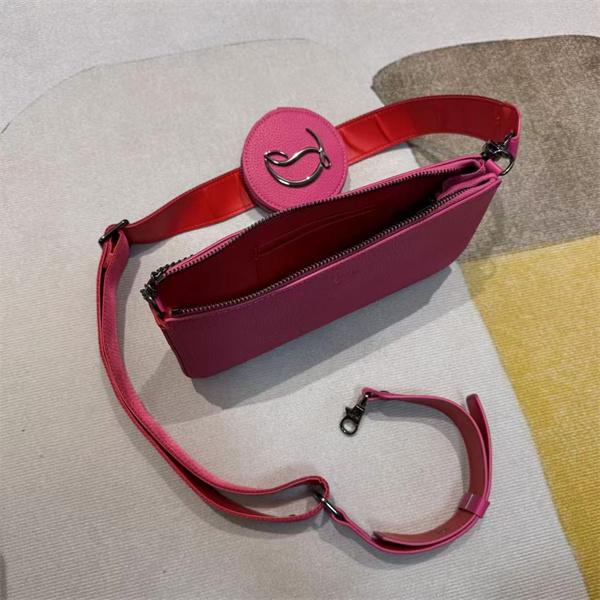 クリスチャンルブタン Christian Louboutin 激安 ピンク レザー スリム ショルダーバッグ チェーン付き ミニポーチ