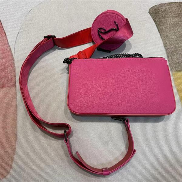 クリスチャンルブタン Christian Louboutin 激安 ピンク レザー スリム ショルダーバッグ チェーン付き ミニポーチ