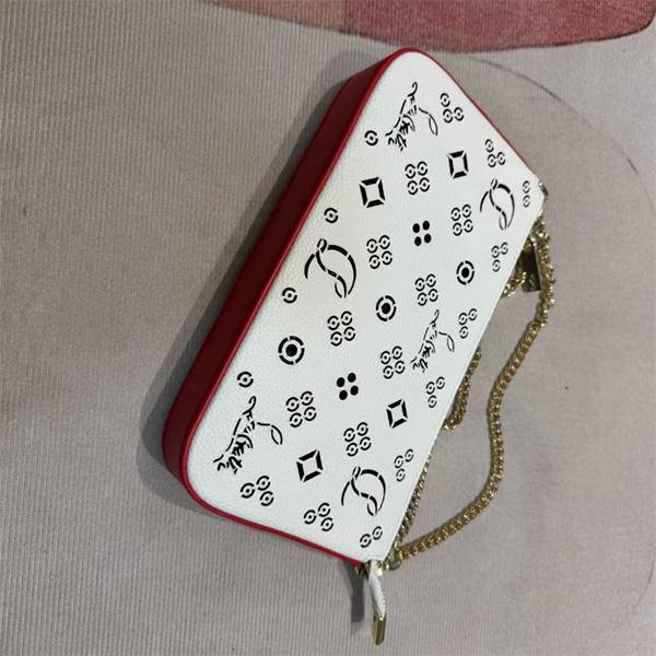 クリスチャンルブタン Christian Louboutin 激安 ホワイト 総柄ロゴ レザー チェーンショルダーポーチ スリム横長バッグ