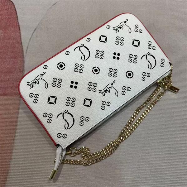 クリスチャンルブタン Christian Louboutin 激安 ホワイト 総柄ロゴ レザー チェーンショルダーポーチ スリム横長バッグ