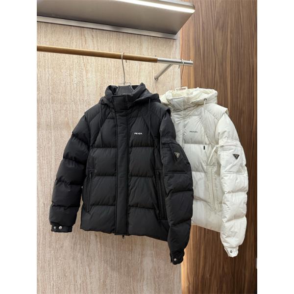 フード付きダウンジャケット ホワイト 新作 高級 快適 PRADA プラダ コピー