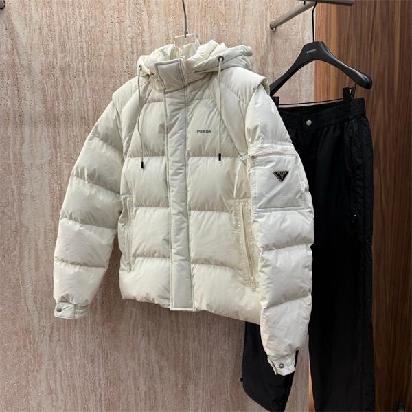 フード付きダウンジャケット ホワイト 新作 高級 快適 PRADA プラダ コピー
