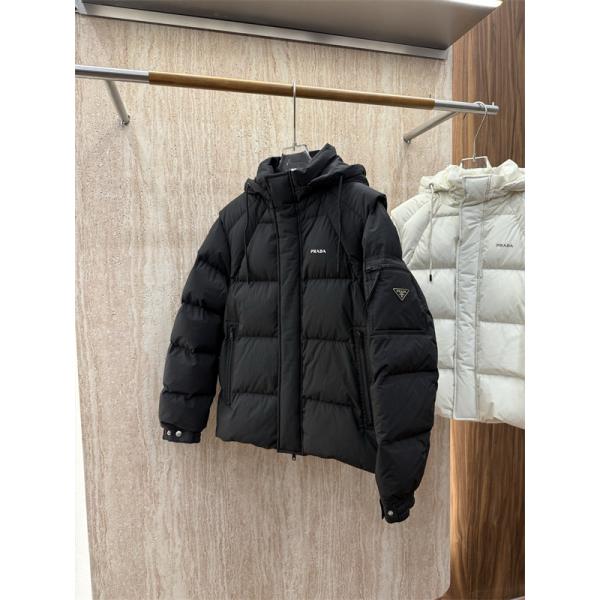 フード付きダウンジャケット ホワイト 新作 高級 快適 PRADA プラダ コピー