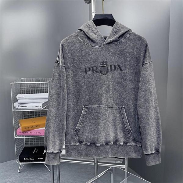 新登場 パーカー グレー 売れ筋 着心地抜群 カジュアル PRADA プラダ 偽物