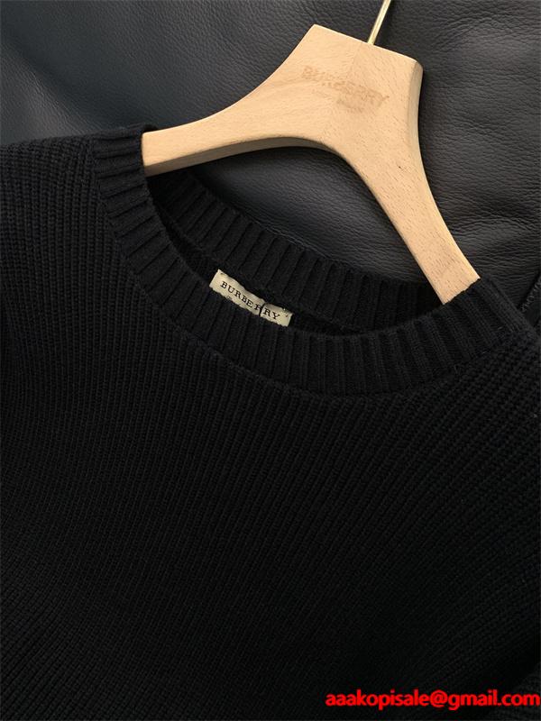 定番人気 秋冬クラシック ブラック クルーネック BURBERRY バーバリー コピー ニット セーター 