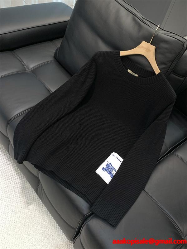 定番人気 秋冬クラシック ブラック クルーネック BURBERRY バーバリー コピー ニット セーター 