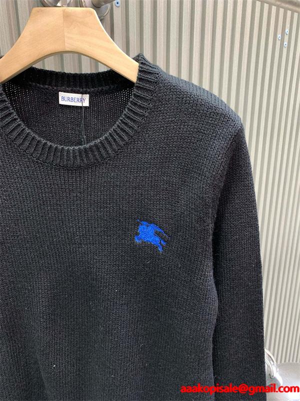 秋冬安定 ブラック ニット セーター ブルー刺繍 洗練 BURBERRY バーバリー 偽物