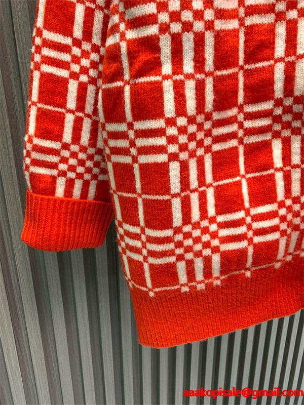 存在感抜群 秋冬華やか レッド チェック BURBERRY バーバリー コピー ニット カーディガン