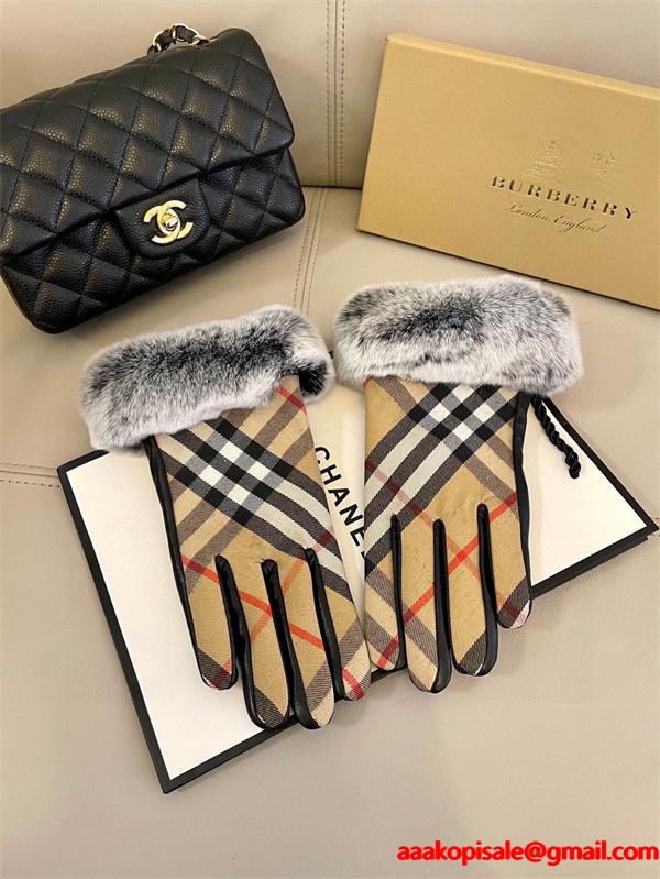 高級志向 保温効果 ベージュ チェック BURBERRY バーバリー コピー グローブ 冬外出向け