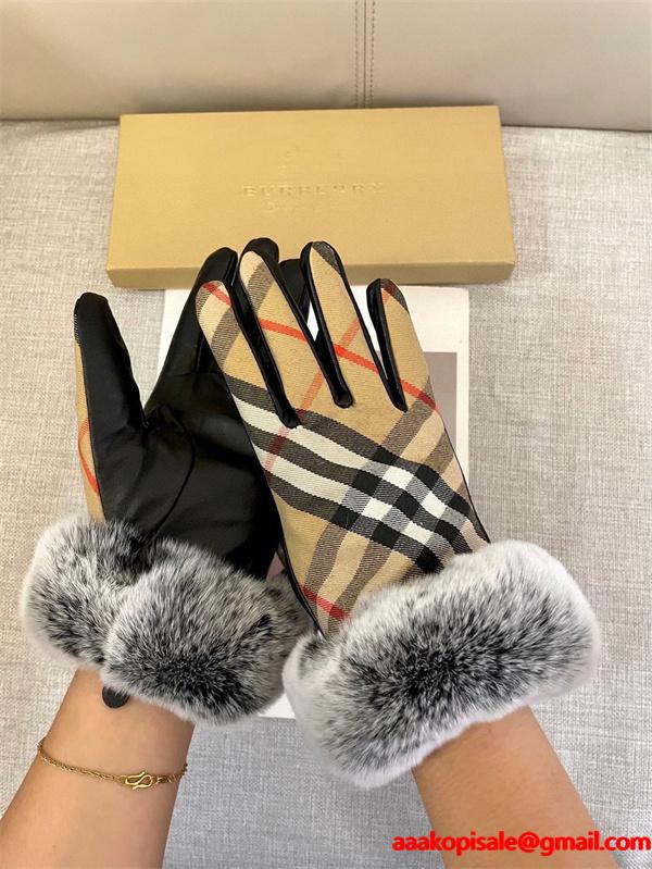 高級志向 保温効果 ベージュ チェック BURBERRY バーバリー コピー グローブ 冬外出向け