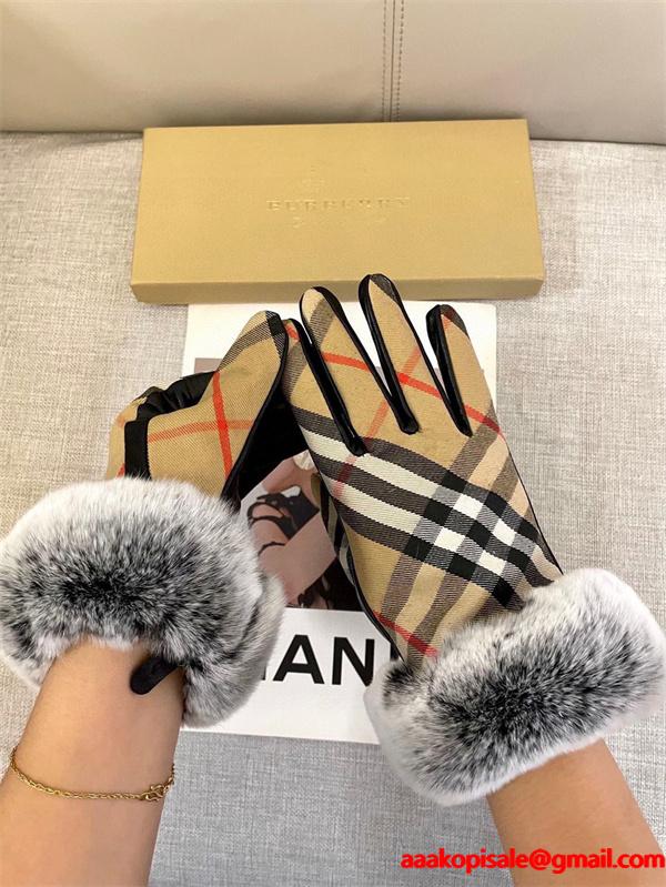 高級志向 保温効果 ベージュ チェック BURBERRY バーバリー コピー グローブ 冬外出向け