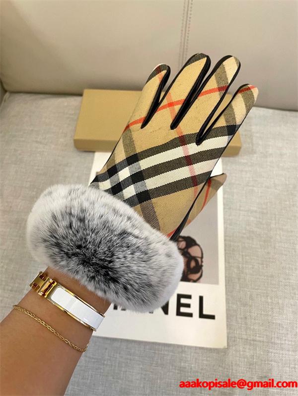 高級志向 保温効果 ベージュ チェック BURBERRY バーバリー コピー グローブ 冬外出向け