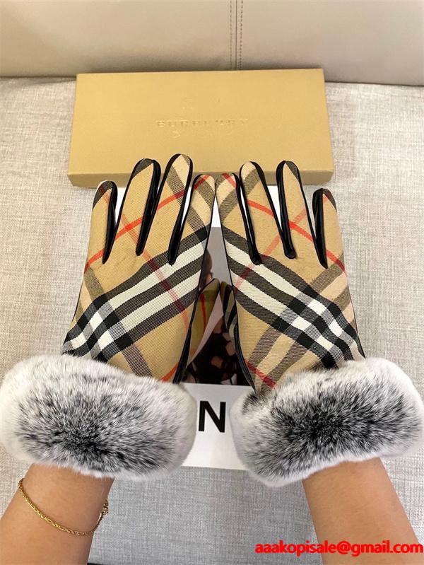 高級志向 保温効果 ベージュ チェック BURBERRY バーバリー コピー グローブ 冬外出向け
