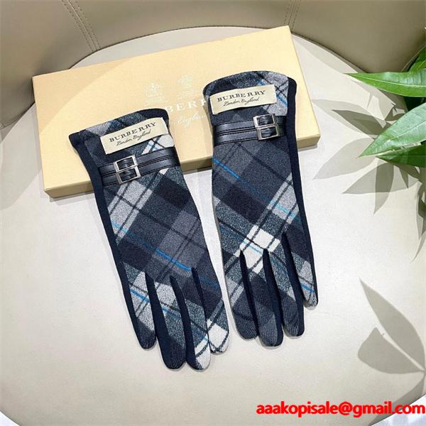 実用 温か素材 ネイビー チェック BURBERRY バーバリー コピー グローブ フィット 安定