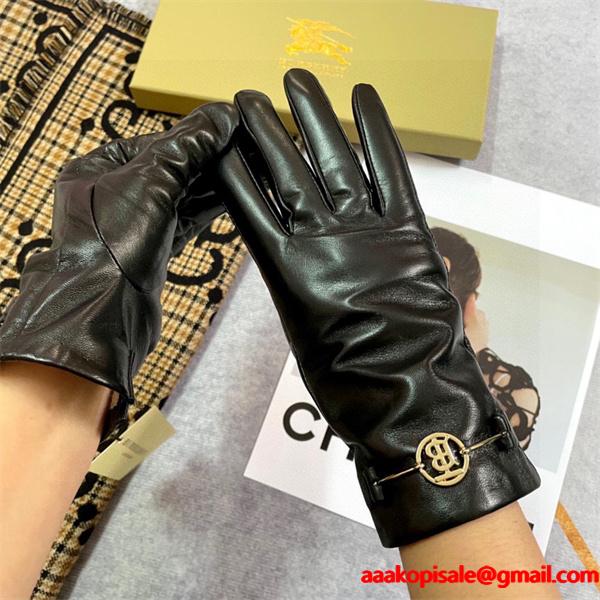 上質仕立て ブラック レザー グローブ なめらか手触り 大人 BURBERRY バーバリー 偽物