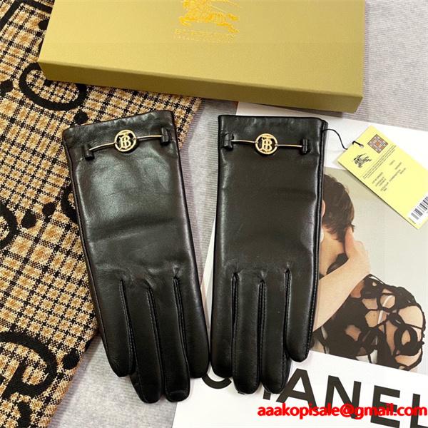 上質仕立て ブラック レザー グローブ なめらか手触り 大人 BURBERRY バーバリー 偽物