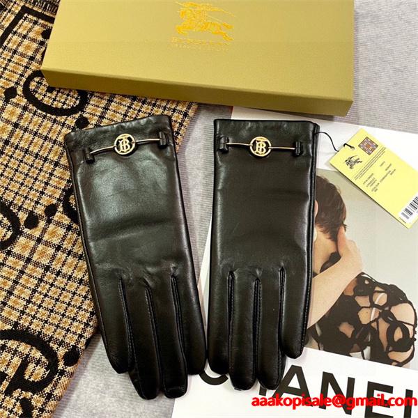 上質仕立て ブラック レザー グローブ なめらか手触り 大人 BURBERRY バーバリー 偽物