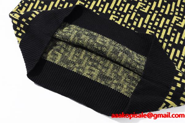 FENDI フェンディ コピー 人気定番 ニットセーター ブラック×イエロー 高級感
