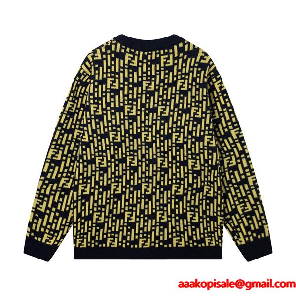FENDI フェンディ コピー 人気定番 ニットセーター ブラック×イエロー 高級感