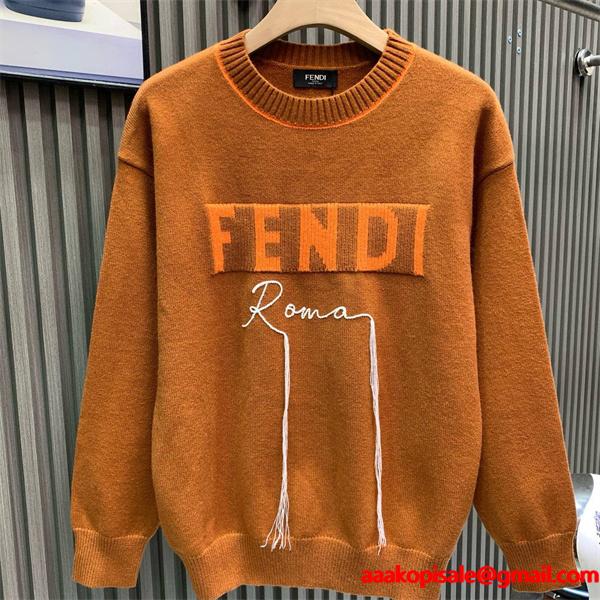 2026新作 ニットセーター ブラウン 刺繍 高評価モデル FENDI フェンディ コピー