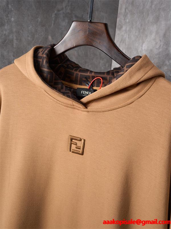 FENDI フェンディ コピー パーカー メンズ キャメル フード付き 長袖 秋冬対応