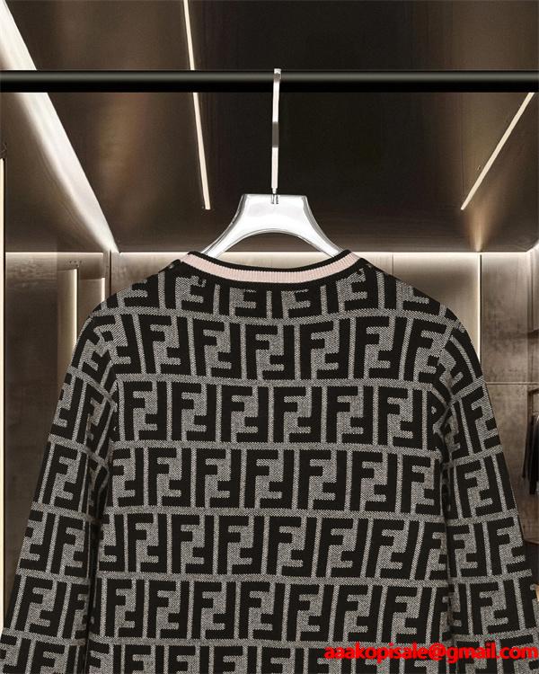 ニット セーター メンズ FFロゴ 総柄 グレー  長袖 FENDI フェンディ コピー