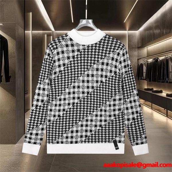  FENDI フェンディ コピー ニット メンズ チェック調 ブラック クラシック 長袖