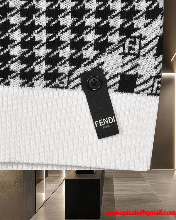  FENDI フェンディ コピー ニット メンズ チェック調 ブラック クラシック 長袖