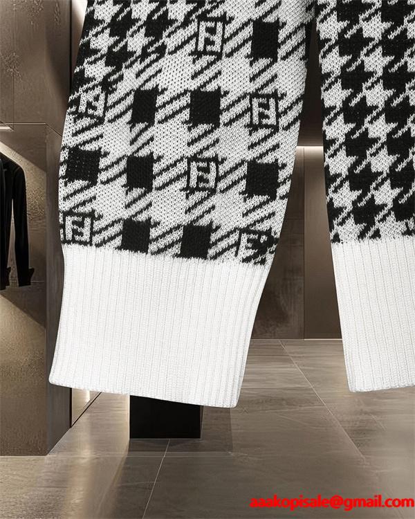  FENDI フェンディ コピー ニット メンズ チェック調 ブラック クラシック 長袖