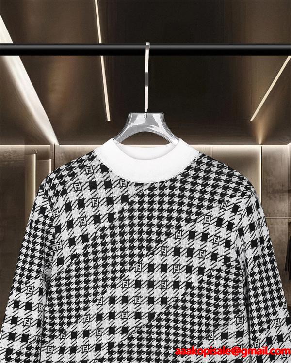  FENDI フェンディ コピー ニット メンズ チェック調 ブラック クラシック 長袖