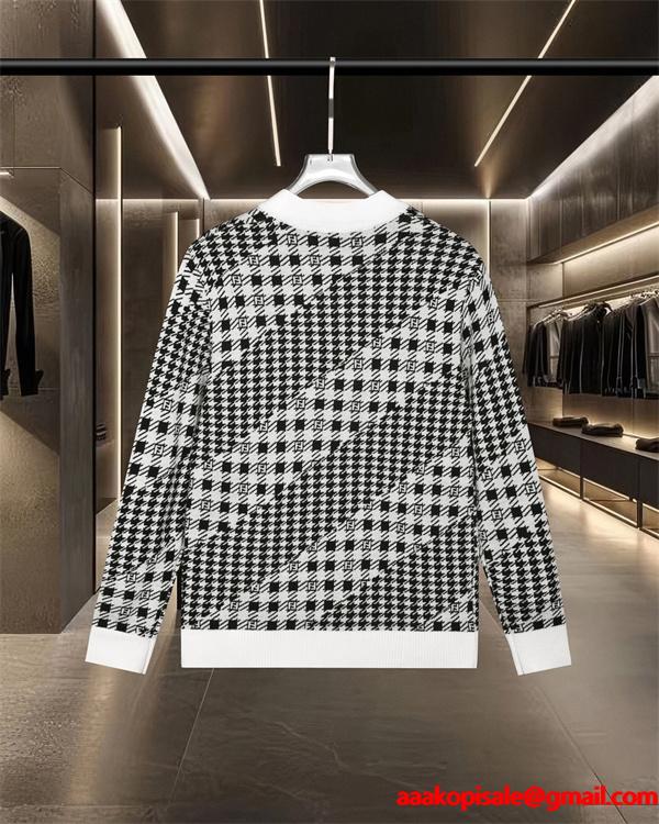 FENDI フェンディ コピー ニット メンズ チェック調 ブラック クラシック 長袖