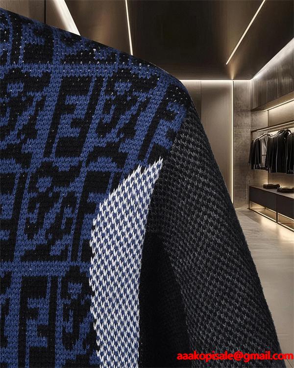 ニット セーター メンズ グラフィック柄 ブラック FENDI フェンディ コピー 長袖