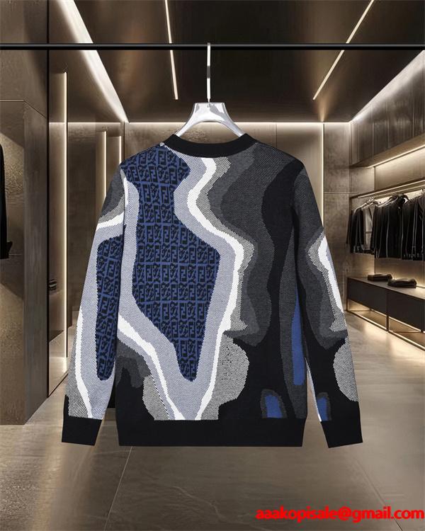 ニット セーター メンズ グラフィック柄 ブラック FENDI フェンディ コピー 長袖