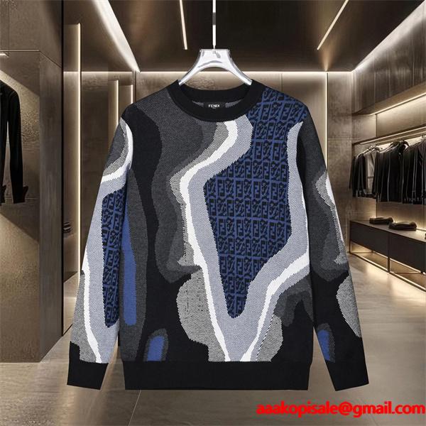 ニット セーター メンズ グラフィック柄 ブラック FENDI フェンディ コピー 長袖