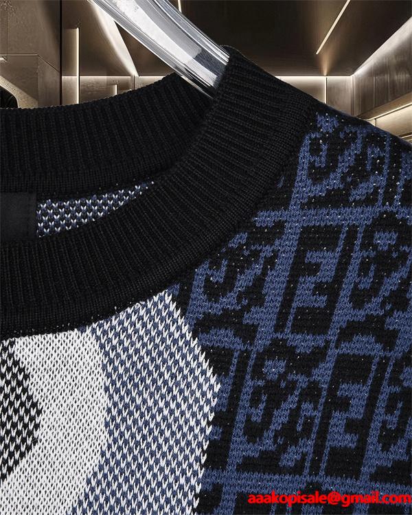 ニット セーター メンズ グラフィック柄 ブラック FENDI フェンディ コピー 長袖
