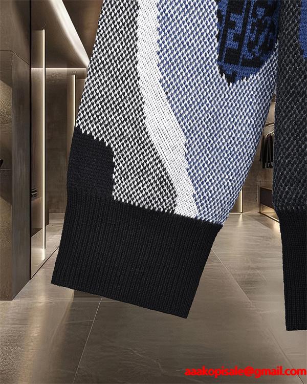 ニット セーター メンズ グラフィック柄 ブラック FENDI フェンディ コピー 長袖