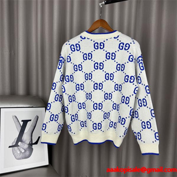 GUCCI GGロゴ グッチ コピー 総柄ニット アイボリー 人気 上品 存在感