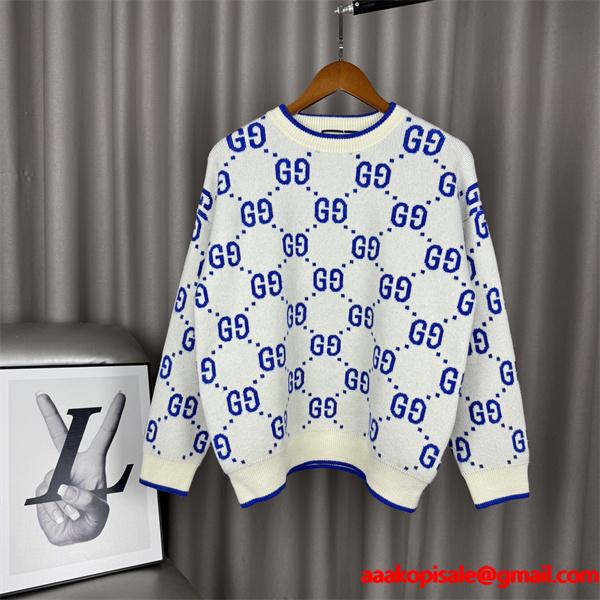 GUCCI GGロゴ グッチ コピー 総柄ニット アイボリー 人気 上品 存在感
