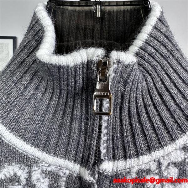 話題 新登場 GUCCI グッチ コピー ジップニット グレー プレミアム