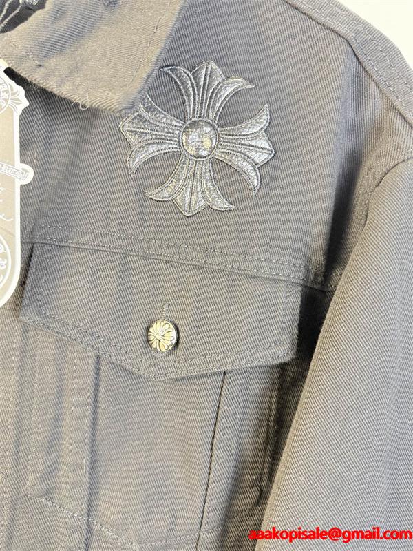 クロス刺繍 デニムジャケット ブラック 重厚 無骨 存在感 CHROME HEARTS クロムハーツ コピー