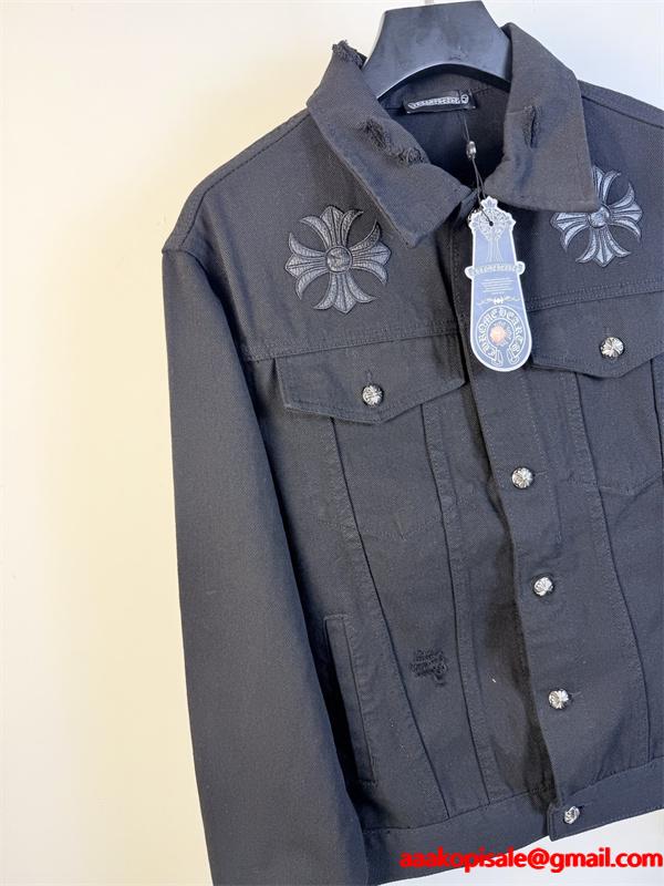 クロス刺繍 デニムジャケット ブラック 重厚 無骨 存在感 CHROME HEARTS クロムハーツ コピー