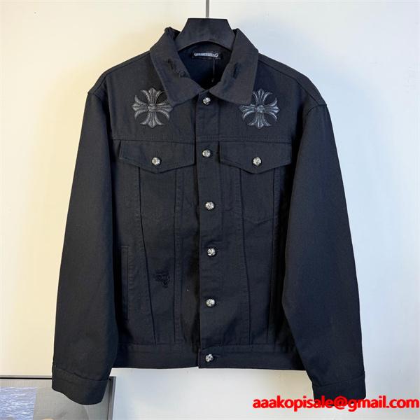 クロス刺繍 デニムジャケット ブラック 重厚 無骨 存在感 CHROME HEARTS クロムハーツ コピー