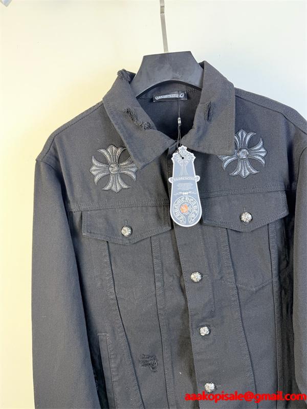 クロス刺繍 デニムジャケット ブラック 重厚 無骨 存在感 CHROME HEARTS クロムハーツ コピー
